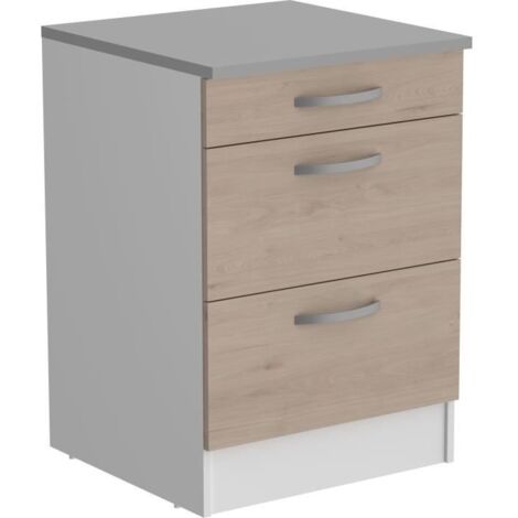 OSLO Meuble Bas 3 tiroirs + plan - Décor Chene Jackson - L 60 x P 60 x H 86 cm (1/5)