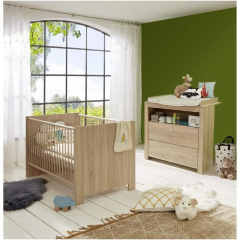 Chambre bébé Duo : Lit 70 x 140 cm + Commode a langer OLIVIA - Chene - TREND TEAM