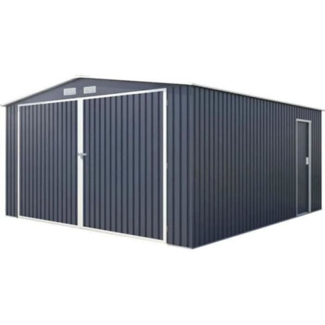Garage métal 16 m² – Dimensions 3,80 m x 4,20 m – Hauteur 2,32 m – Panneaux acier 0,25 mm – Double porte verrouillable gris anthracite