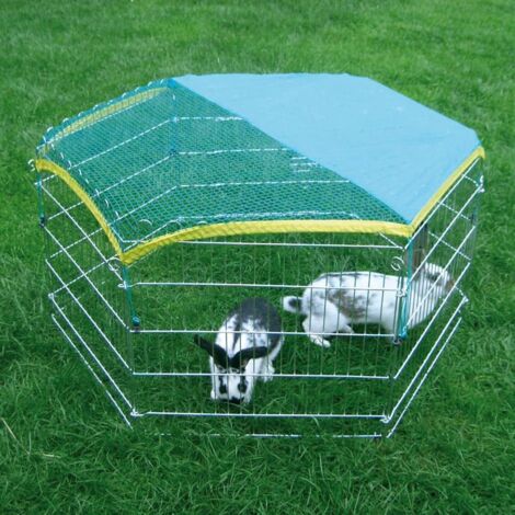 Enclos extérieur zingué pour rongeurs – Dimensions 56,5 x 56,5 cm – Portillon et filet de protection solaire – Montage facile avec ancrage au sol – Kerbl (1/5)