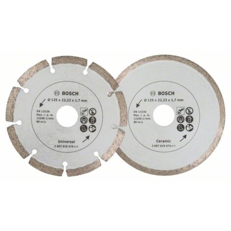 Bosch – Disque diamant pour meuleuse – Lot de 2 disques Ø 125mm – Découpe précise carrelage et matériaux de construction – Alésage 22,23mm (1/6)