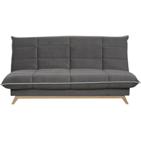 Canapé convertible clic clac 3 places – Matelas 13 cm – Mousse HR 35 kg/m3 – Tissu gris – Fabriqué en France – Dunlopillo (1/5)