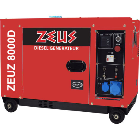 Zeuz – Groupe électrogène diesel 6300W – Démarrage électrique – Autonomie 8h – Moteur 12 HP – Niveau sonore 97 dB(A) – AVR et sécurité manque huile