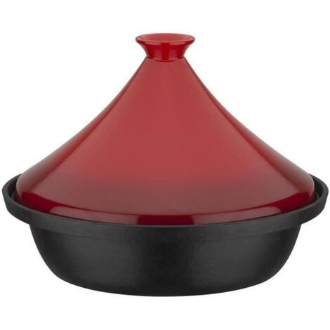 Tajine en fonte massive - GSW - 30 x 22 cm - Couvercle céramique - Induction - Rouge