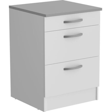 OSLO Meuble Bas 3 tiroirs + plan - Décor blanc - L 60 x P 60 x H 86 cm (1/5)