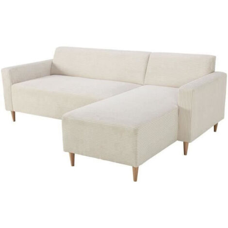 Canapé d'angle réversible 3 places – Velours côtelé écru 100% polyester – Dimensions L197 x P138 x H65 cm – Confort optimal mousse 25kg/m3 (1/5)