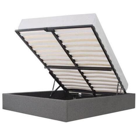 Les Tendances – Lit coffre adulte 160x200 cm – Tissu gris clair – Dimensions L 208 x P 167 x H 31 cm – Optimisation d'espace de rangement (1/8)