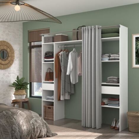 Dressing double ARTIC – L 198 x P 40 x H 203 cm – Blanc – 2 colonnes avec étagères et tiroir – Produit responsable Made in France – Ekipa
