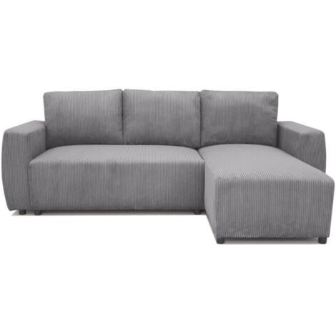 Canapé d'angle convertible réversible 3-4 places PHARELL - velours côtelé Anthracite - Coffre de rangement - L224 x P155 x H85 cm (1/5)