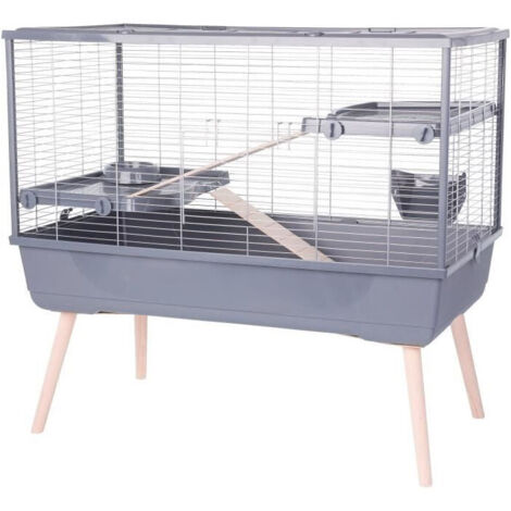Zolux – Cage pour rongeur surélevée 2 étages – 99 x 54 x 92 cm – Espace entre barreaux 2.5 cm – Gris