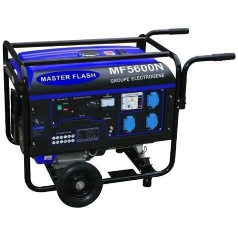 Groupe électrogène essence 5500W – Moteur 4 temps 13CV – Autonomie 11,30 heures – Réservoir 25L – Démarrage lanceur – Kit chariot inclus – Master Flash - MF5600N (1/2)