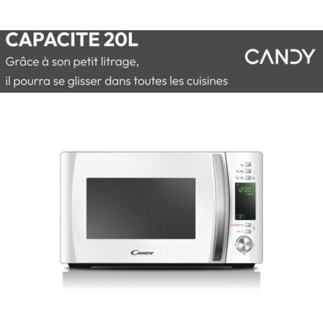Candy – Micro-ondes à poser 20L 700W – 5 niveaux de puissance – 40 programmes automatiques – Décongélation rapide – Design blanc