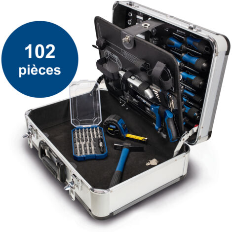Scheppach Coffret à outils TB150 - 102 pièces - Mallette à outils - Coffret multi outils - Jeu d'outils avec pinces, clés, tournevis, scie à métaux - En chrome vanadium