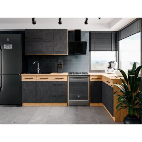 Cuisine complète d'angle 268 x 148 cm – Angle réversible – Décor chêne et gris matera – Installation facile – Compatible avec divers plans de travail - ROCK 268 X (1/7)