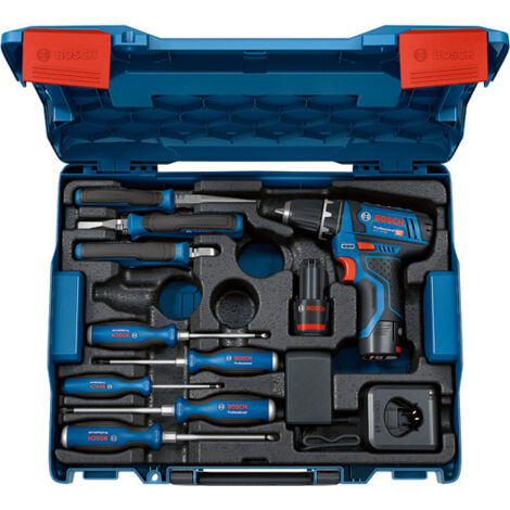 Bosch Professional – Perceuse-visseuse sans fil 12V – 2 vitesses – 19mm bois, 10mm acier – Avec 8 outils à main – Coffret L-BOXX 102 - 12V-15 (1/7)