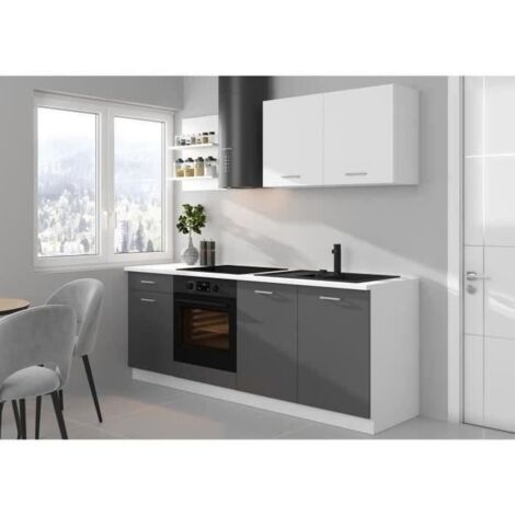 Cuisine complète 210 cm – Décor gris graphit – Plan de travail 210 x 60 cm ép. 28 mm – Meuble bas et haut inclus (1/5)