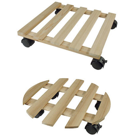 Nature – Tablette à roulettes pour plantes ronde en bois d'épicéa massif – Diamètre 35 cm – Charge max 60 kg – 4 roulettes directionnelles (1/5)