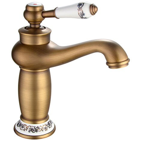 Edouard Rousseau – Mitigeur de lavabo vieux bronzé – Cartouche céramique Ø 3,5 cm – Aérateur réducteur de débit – Poignée métal – Corps laiton
