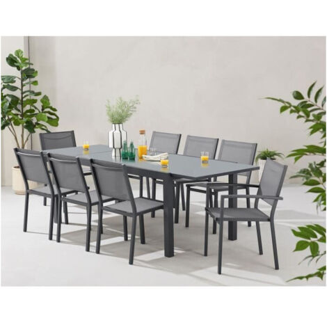 Ensemble table et chaise de jardin extensible 120-180 cm – 2 fauteuils et 6 chaises en aluminium gris – Accueille jusqu'à 8 personnes (1/5)