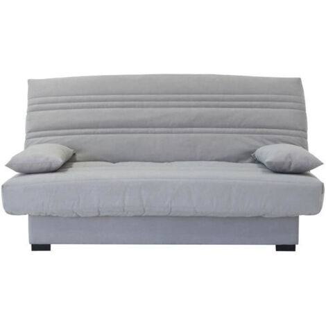 Canapé convertible 3 places tissu gris clair – Dimensions L199 x P96 x H103 cm – Couchage 130 x 190 cm – Densité matelas 35 kg/m3 (1/5)