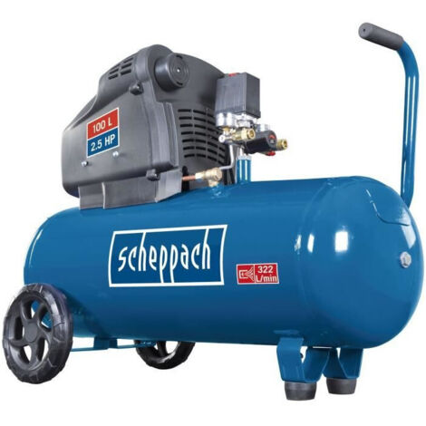 Scheppach – Compresseur d'air horizontal 100L – 2 cylindres – 2200W – 10 bars – Débit 322 L/min – Moteur sans huile