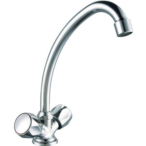 Edouard Rousseau – Mélangeur évier KONFORT chromé – Laiton durable – Bec mobile orientable – Hauteur sous bec 214 mm – Flexibles inox 35 cm (1/4)