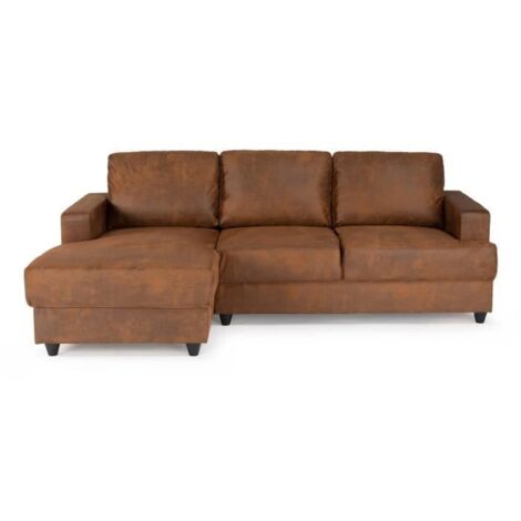 Les Tendances – Canapé d'angle gauche 4 places – Tissu 100% polyester marron vintage – L 215 x P 140 cm – Assise en mousse polyuréthane 25kg/m3 (1/5)