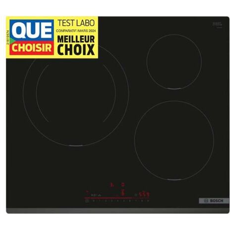 Bosch – Plaque induction 3 foyers 59.2 cm – Verre-céramique – Technologie Home Connect – Puissance 7400 W – SKU PIJ631HB1E