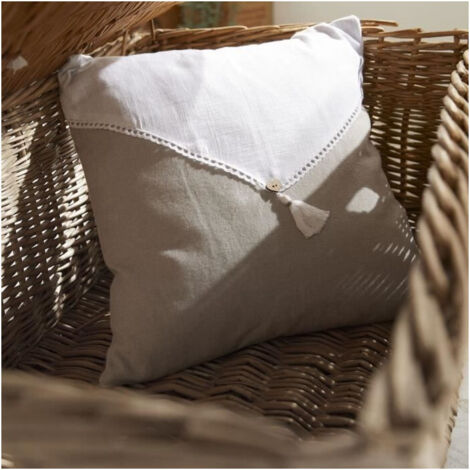 Coussin - TODAY - CHARME - Slub x Chambray x Pompon Berenice - 40 x 40 cm (1/5)