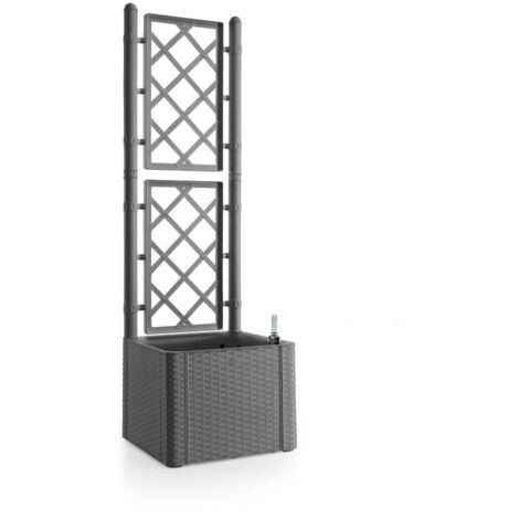 STEFANPLAST Bac a fleurs NATURAL DELUXE - Carre avec treillis - Stone gris - 43x43xh142cm (1/4)