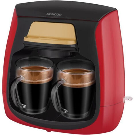 Cafetière à dosettes compacte 0,3 L – 500 W – 2 tasses en verre – Filtre permanent lavable – Protection contre surchauffe – Sencor
