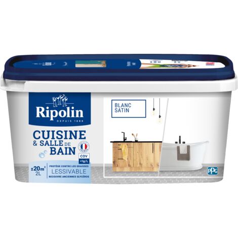 Ripolin – Peinture anti humidité satinée 2L – Blanc – Résistante à l'humidité et aux taches – Application facile pour cuisine et bain (1/5)