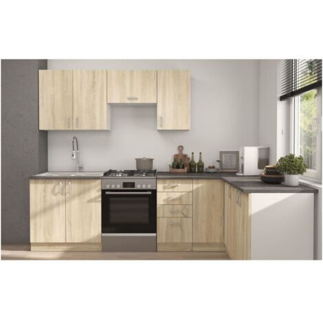 Cuisine complète SARA – Chêne sonoma – L210 x P210 cm – Meuble sous évier 80 cm – Meuble haut 60 cm (1/6)