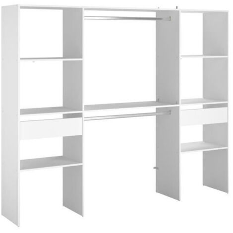 Dressing blanc satiné 220x180x40 cm – 2 colonnes avec 2 penderies et 2 tiroirs – Rangement optimisé pour vêtements et accessoires – Ekipa