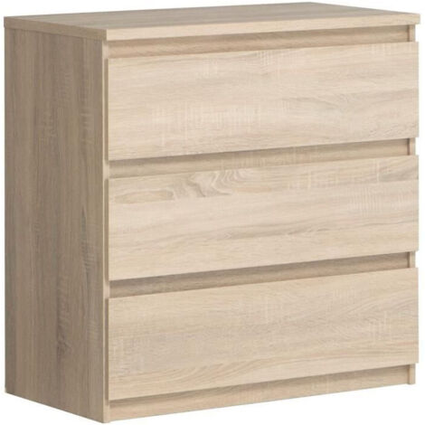 Commode 3 tiroirs en chêne beige – Dimensions L 77,2 x P 42 x H 79,9 cm – Panneaux de particules haute qualité – Design moderne (1/5)