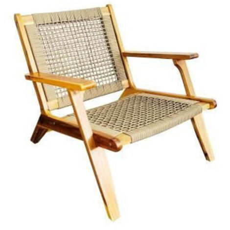 Fauteuil bas en bois d'acacia FSC et résine tressée – 1 personne – Siège incliné pour confort – Dimensions 81x67x71 cm – Vert olive