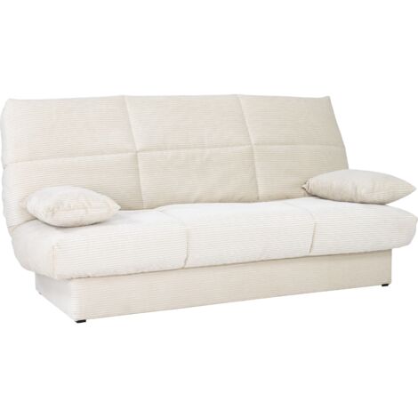 Banquette clic-clac CLEM - 3 places - Tissu en velours côtelé - Beige - Densité 20kg/m3 - 190 x 90 x 92 cm - Fabriqué au Portugal (1/5)
