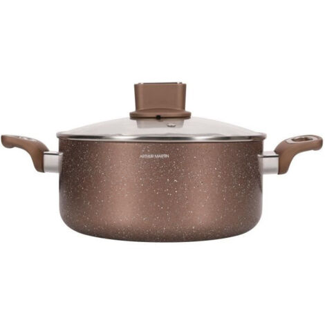 Marmite en aluminium 28 cm avec couvercle en verre – Compatible tous feux dont induction – Revêtement antiadhérent pour cuisson uniforme – Arthur Martin