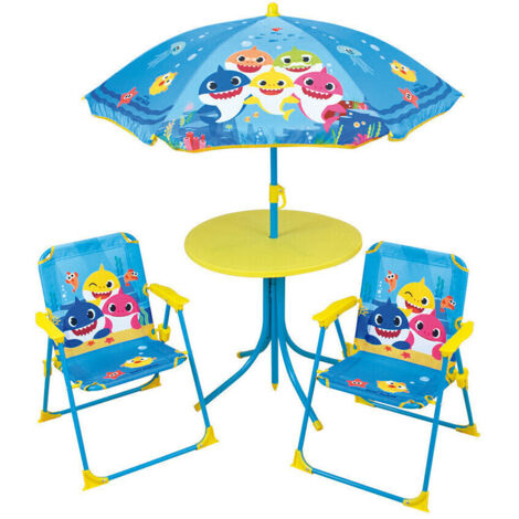 Set de jardin Baby Shark incluant 1 Table Ronde, 2 Chaises, 1 Parasol pour enfant (1/3)