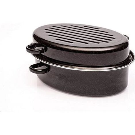 Cocotte roaster 42 cm – Acier carbone émaillé noir – Compatible tous feux – Capacité 11 L pour plats savoureux – Baumalu (1/2)