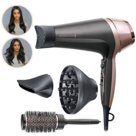 Remington D5706 Coffret Coiffure, Seche-Cheveux Ionique Curl Confidence 2200W, Brosse 45mm, Grille Ceramique, Leger, Silencieux