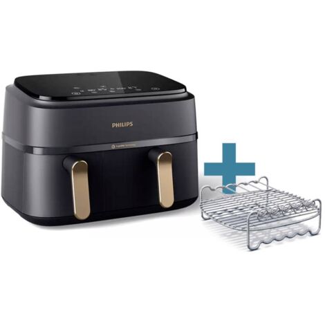 Philips – Friteuse sans huile 9L double panier – 2750W – 8 préréglages – Technologie Rapid Air pour cuisson croustillante – Noir/Doré