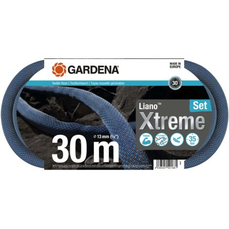 GARDENA Kit tuyau Liano™Xtreme 30m. Kit complet. Tuyau d'arrosage. Léger et très résistant. 13 mm. Pression de rupture 35 bar. Tuyau textile. (18477-20)
