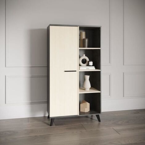 Ensemble salon - Banc TV, Table basse, Buffet haut - KENT - Chene de fil / Sidewalk - DEMEYERE (1/5)
