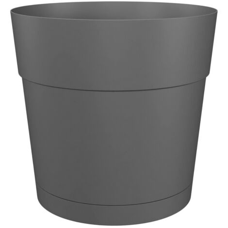 Pot à fleurs rond avec réservoir d'eau – Diamètre 40 cm – Plastique anthracite – Soucoupe clipsée incluse – Pour intérieur et extérieur – Artevasi (1/5)