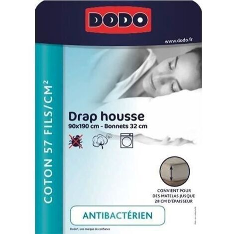 DRAP HOUSSE DODO - ANTIBACTERIENS - TAUPE - 90X190 cm - Bonnet 32 cm (1/5)