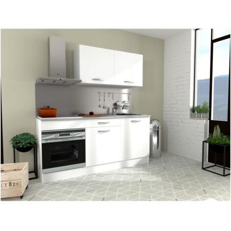 Cuisine complète OSLO 180 cm – Blanc mat – Plan de travail inclus – Meuble haut 120 cm avec 2 portes – Étagère L116 cm – Ekipa (1/8)