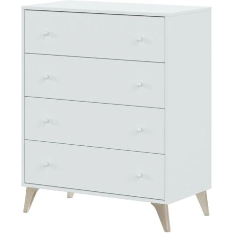 Commode blanche scandinave 4 tiroirs – Dimensions 95x40x78 cm – Panneaux mélaminés résistants aux chocs – Montage facile – Habitdesign (1/10)