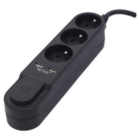 CHACON Bloc multiprise avec interrupteur 3 prises 16 A et 2 sorties USB 2A, cable 1,5 m (1/3)
