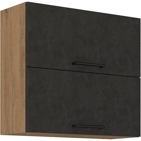 Meuble haut ROCK - Mélaminé décor chene lancelot et gris matera - 2 portes - L80 x H72 cm (1/4)